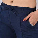 Womens Solid Cotton Slub Knot cross Pattern Trouser