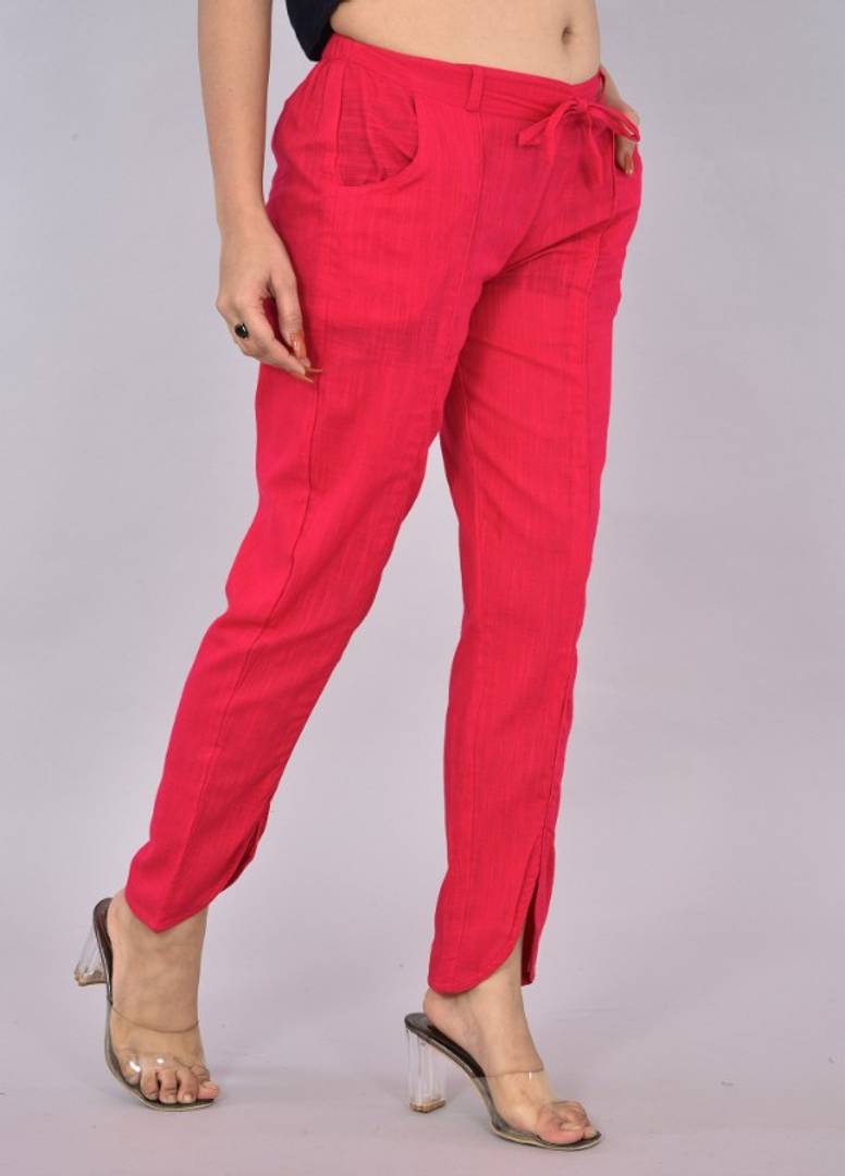 Womens Solid Cotton Slub Knot cross Pattern Trouser