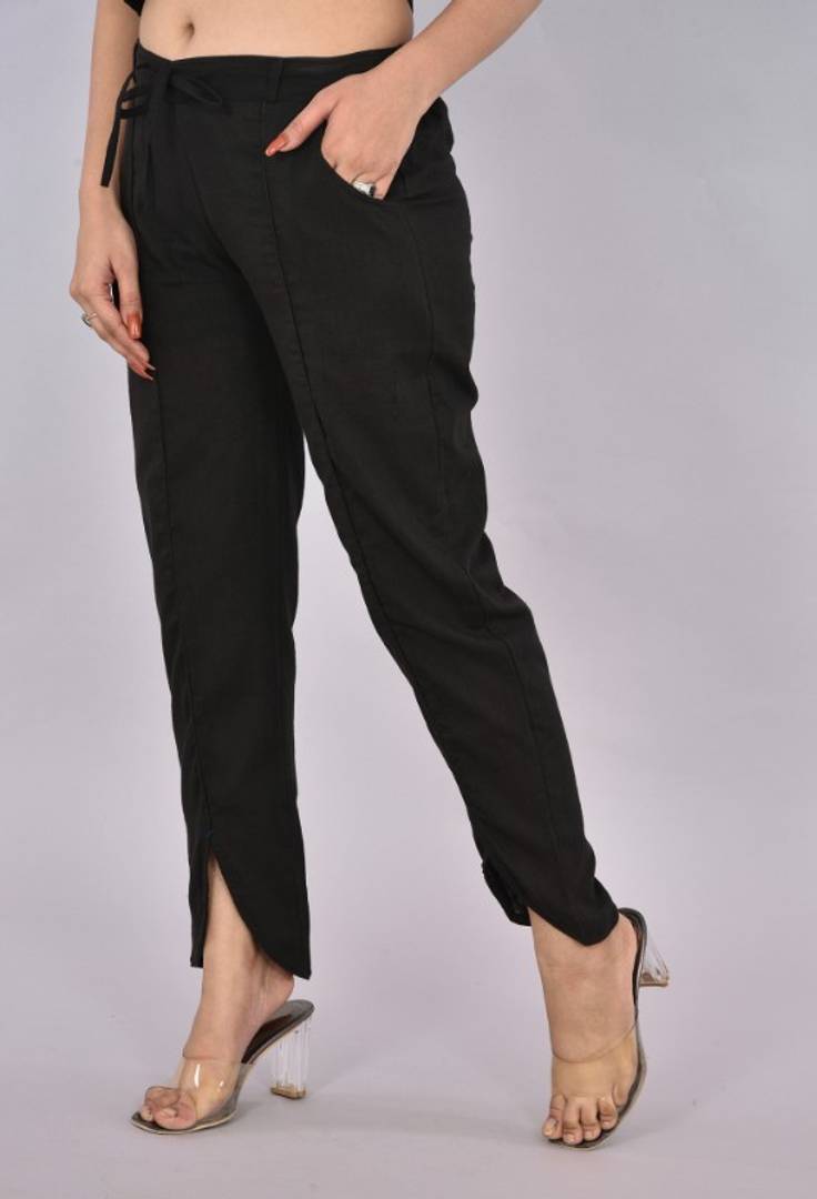 Womens Solid Cotton Slub Knot cross Pattern Trouser