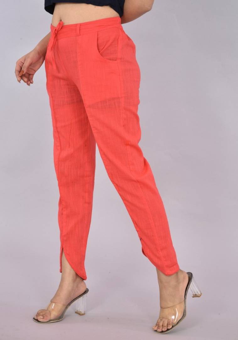 Womens Solid Cotton Slub Knot cross Pattern Trouser