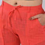 Womens Solid Cotton Slub Knot cross Pattern Trouser