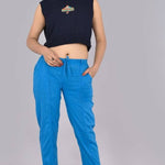 Womens Solid Cotton Slub Knot cross Pattern Trouser