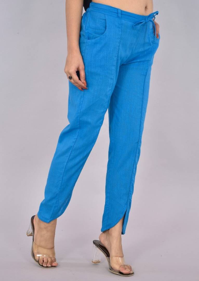 Womens Solid Cotton Slub Knot cross Pattern Trouser