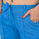 Womens Solid Cotton Slub Knot cross Pattern Trouser