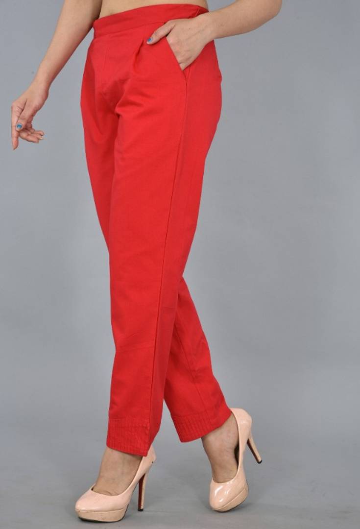 Womens Solid Cotton PLeats Pintucks Trouser