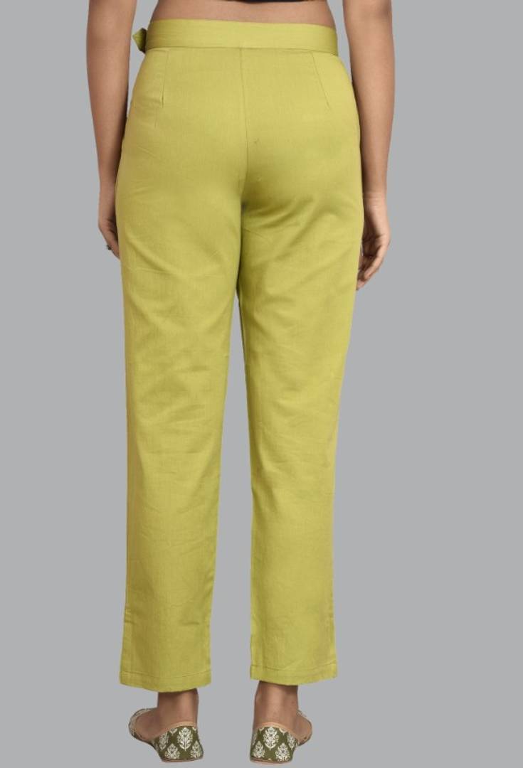 Womens Solid Cotton PLeats Pintucks Trouser