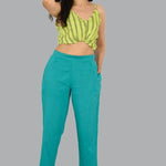 WOMENS SOLID COTTON SLUB UP AND DOWN STYLE TROUSER