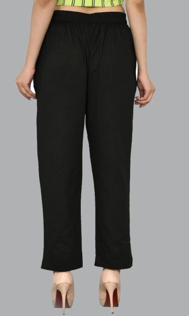 WOMENS SOLID COTTON SLUB UP AND DOWN STYLE TROUSER