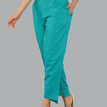 WOMENS SOLID COTTON SLUB UP AND DOWN STYLE TROUSER