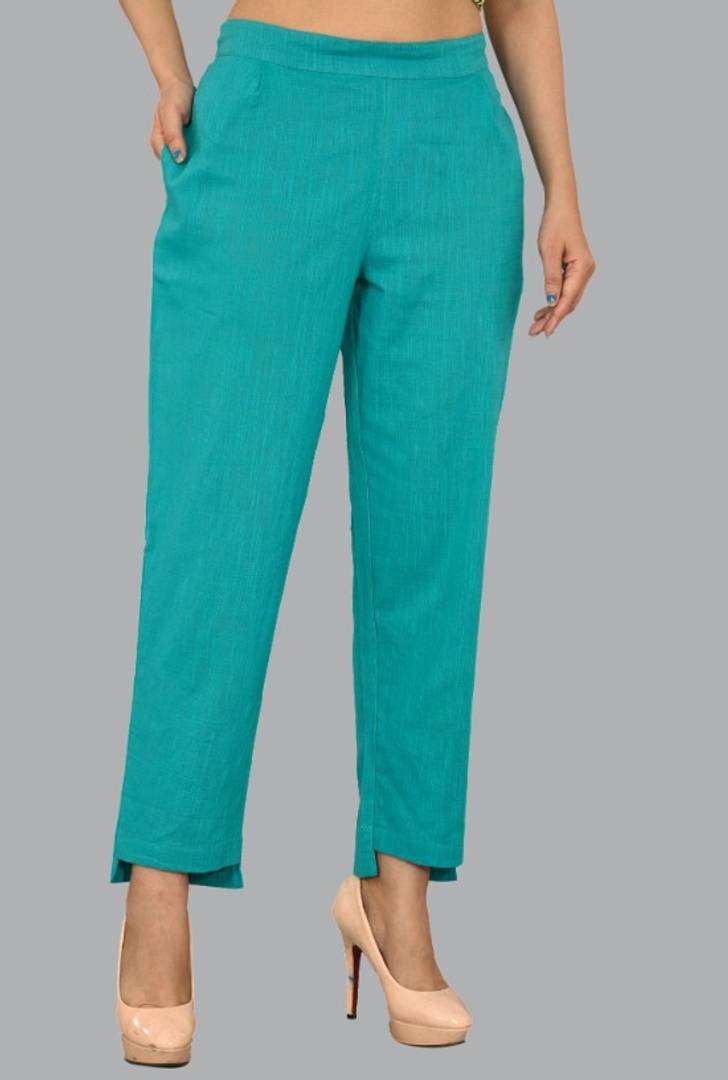 WOMENS SOLID COTTON SLUB UP AND DOWN STYLE TROUSER