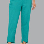 WOMENS SOLID COTTON SLUB UP AND DOWN STYLE TROUSER