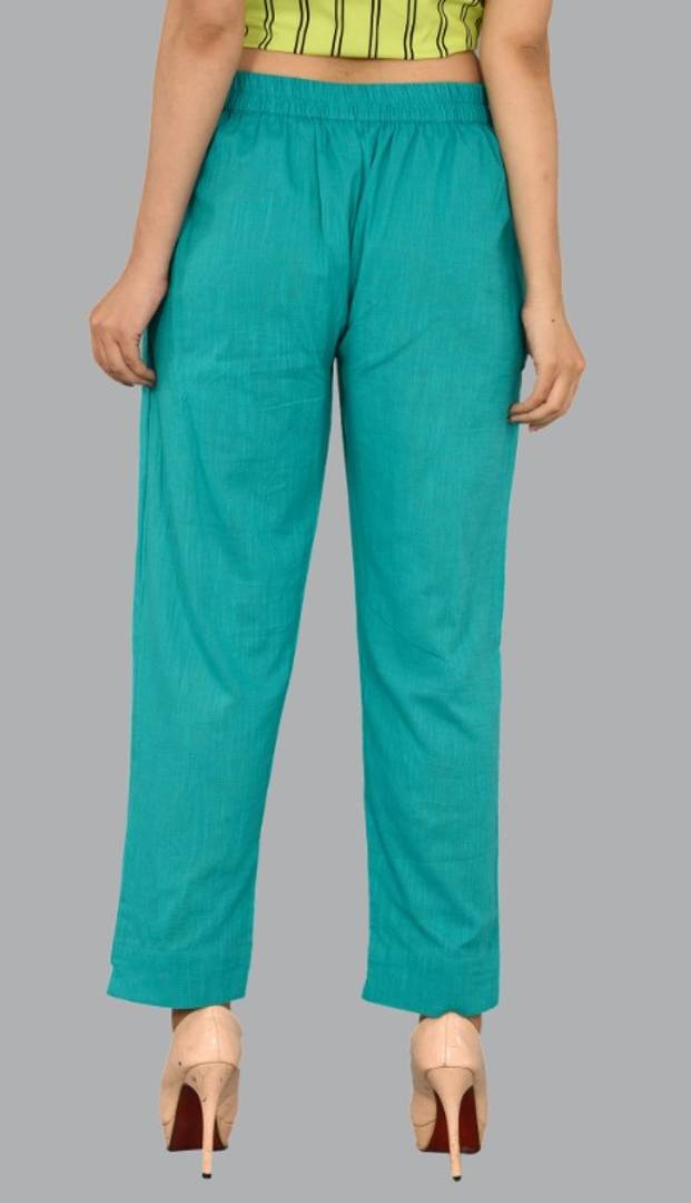 WOMENS SOLID COTTON SLUB UP AND DOWN STYLE TROUSER