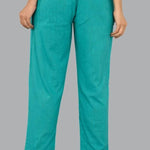 WOMENS SOLID COTTON SLUB UP AND DOWN STYLE TROUSER