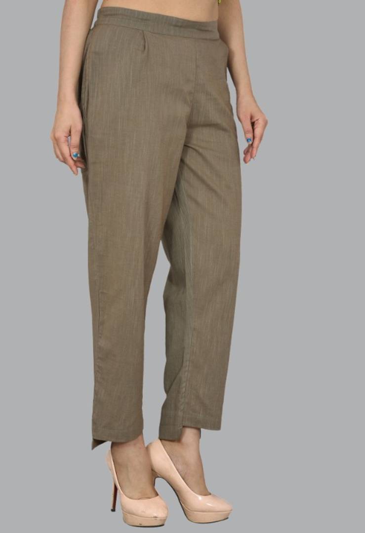 WOMENS SOLID COTTON SLUB UP AND DOWN STYLE TROUSER