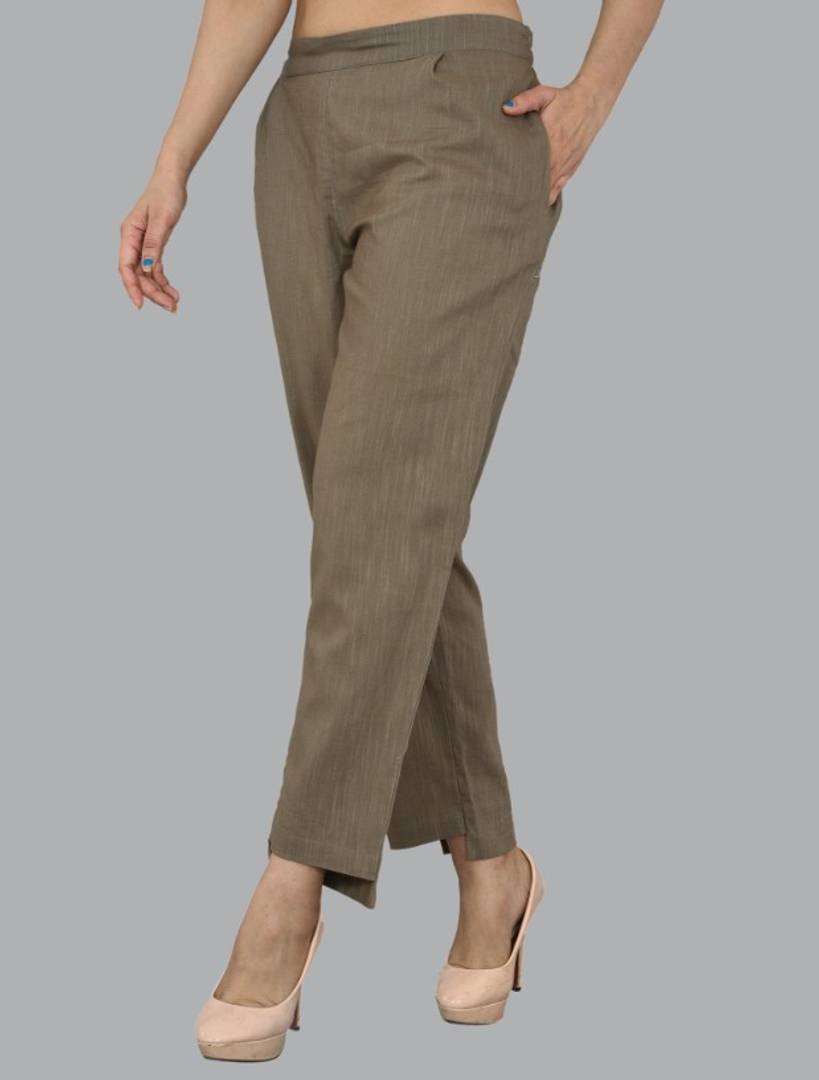 WOMENS SOLID COTTON SLUB UP AND DOWN STYLE TROUSER