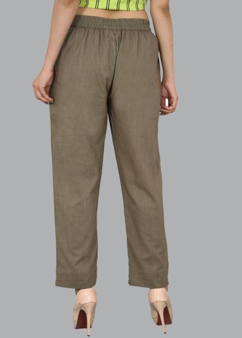 WOMENS SOLID COTTON SLUB UP AND DOWN STYLE TROUSER