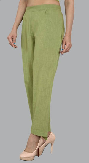 WOMENS SOLID COTTON SLUB UP AND DOWN STYLE TROUSER