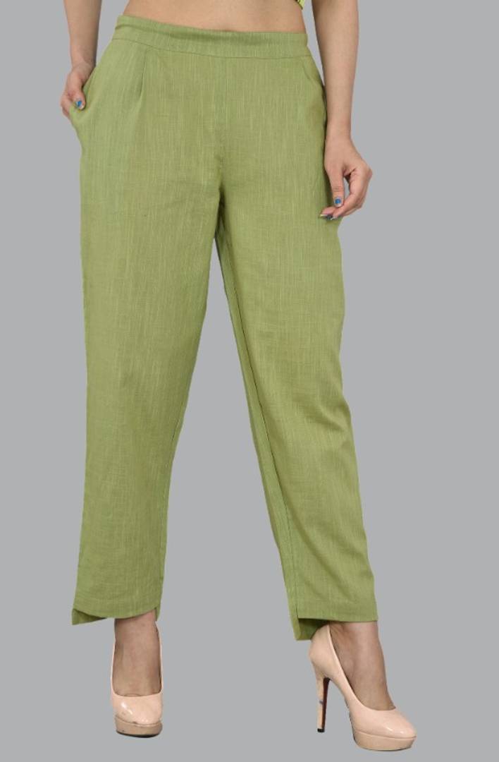 WOMENS SOLID COTTON SLUB UP AND DOWN STYLE TROUSER