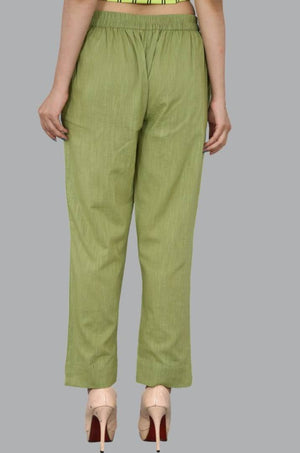 WOMENS SOLID COTTON SLUB UP AND DOWN STYLE TROUSER
