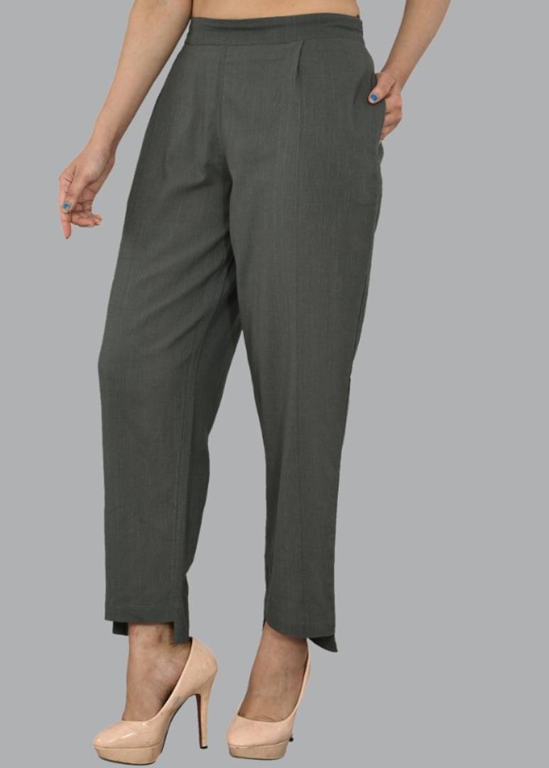 WOMENS SOLID COTTON SLUB UP AND DOWN STYLE TROUSER