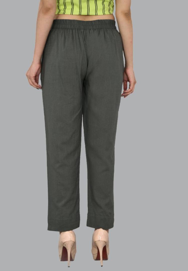 WOMENS SOLID COTTON SLUB UP AND DOWN STYLE TROUSER