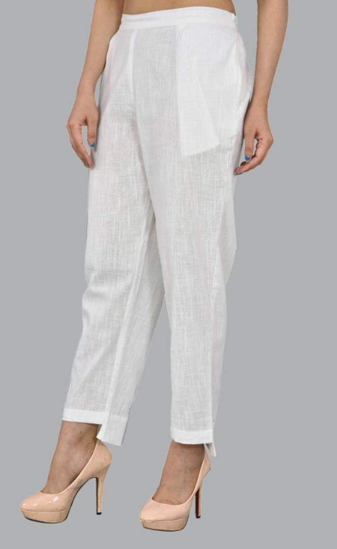 WOMENS SOLID COTTON SLUB UP AND DOWN STYLE TROUSER