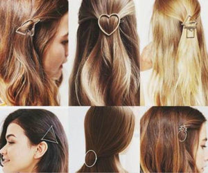 Hair Clips in Shapes Pack of 6 Rectangle Star Heart Triangle for Girls &amp; Women Golden Hair clips Hair Clip  (Gold)