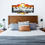 Set Of 5 Seven Running Horses Vastu Framed Wall Painting Scenery For Home Decoration