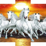 Set Of 5 Seven Running Horses Vastu Framed Wall Painting Scenery For Home Decoration