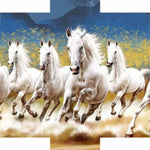 Set Of 5 Seven Running Horses Vastu Framed Wall Painting Scenery For Home Decoration