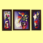 Floral Flower Vase Set of 3 perfect wall Framed decor modern Art painting for living room, bedroom, office, hotels ( 1 x Big Frame: 33 x 26 cm and 2 x Small Frame: 33 x 15 cm )