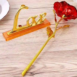 Artificial Flowers Red Rose with Love Stand (Red;Gold/1 Golden Red Rose 1 Love Stand)