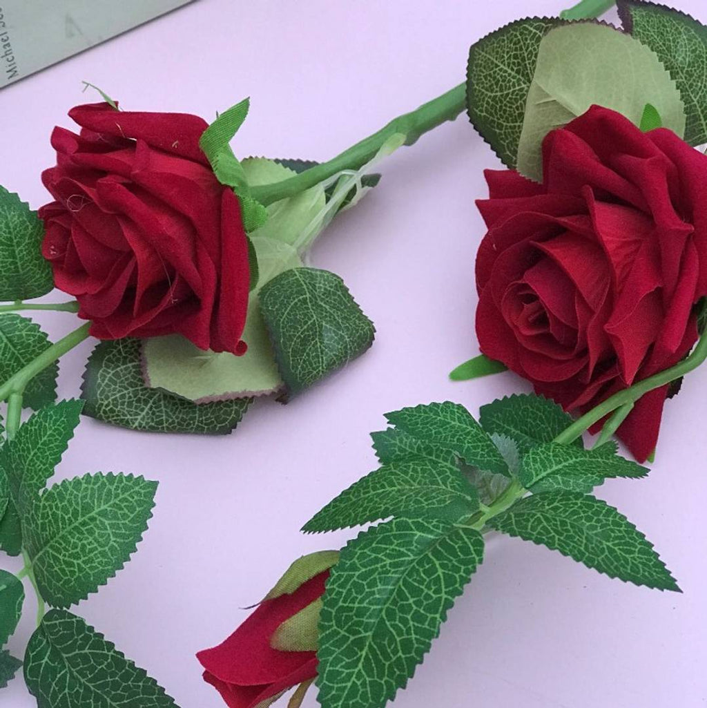 Artificial Flowers 2pc Velvet Rose with Bud for Home Decor