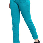 Fashionable Turquoise Cotton Solid Trouser For Women