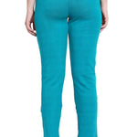 Fashionable Turquoise Cotton Solid Trouser For Women