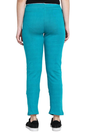 Fashionable Turquoise Cotton Solid Trouser For Women