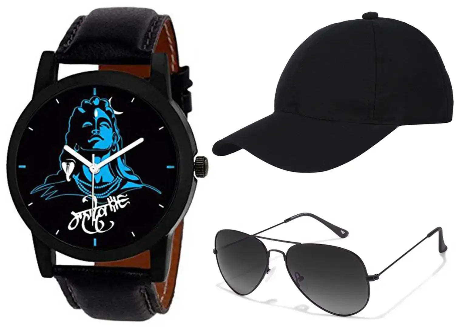 Blue Mahadev Boys Analog Watch With Black Cap And Aviator Sunglass