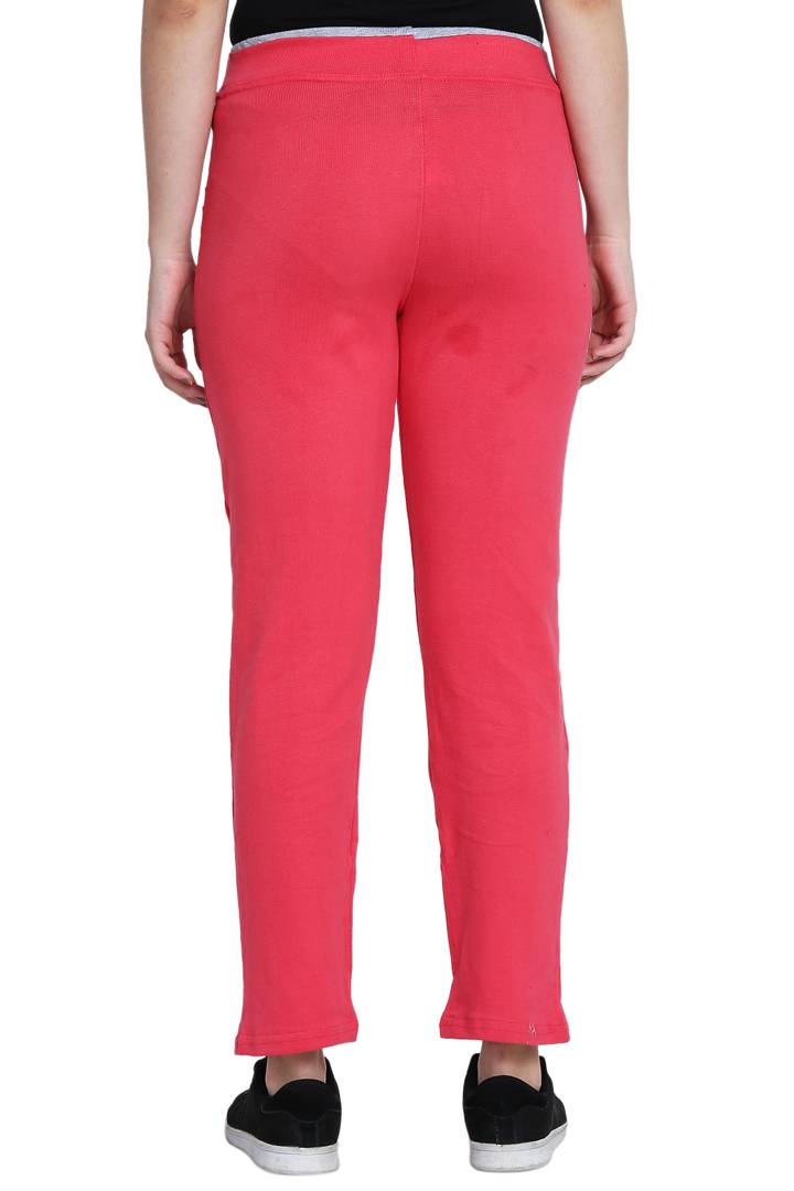 Fashionable Pink Cotton Solid Trouser For Women